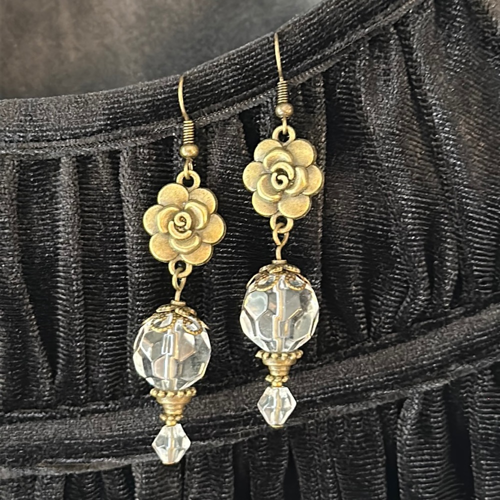 Bohemian Boho Victorian 1928 Style Clear Glass Double Drop Earrings New